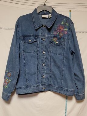 Alfred Dunner Blue Denim Jacket Floral Embroidery 14 Cottagecore Coastal Grandma